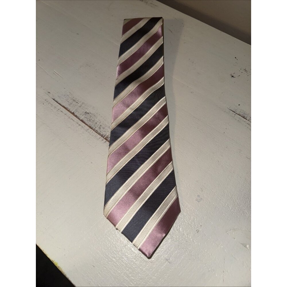 Donald Trump Silk Tie Pink Gray Beige Stripes Men Necktie